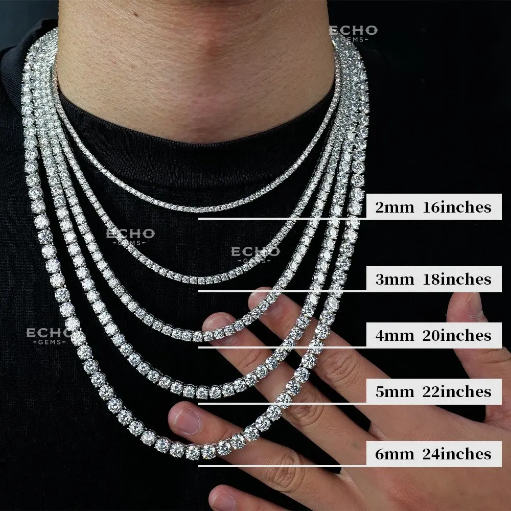VVS1 Ideal Cut Moissanite Tennis Chain - GRA Certified, Passes Diamond Tester | 925 Sterling Silver Iced Out Jewelry| 2-6mm Anniversary Gift
