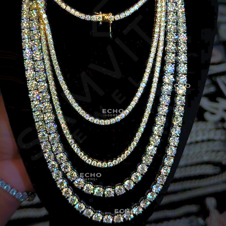 VVS1 Ideal Cut Moissanite Tennis Chain - GRA Certified, Passes Diamond Tester | 925 Sterling Silver Iced Out Jewelry| 2-6mm Anniversary Gift