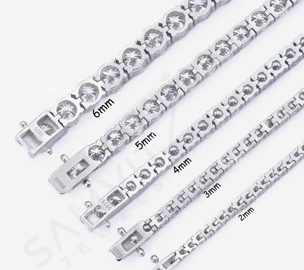 VVS1 Ideal Cut Moissanite Tennis Chain - GRA Certified, Passes Diamond Tester | 925 Sterling Silver Iced Out Jewelry| 2-6mm Anniversary Gift