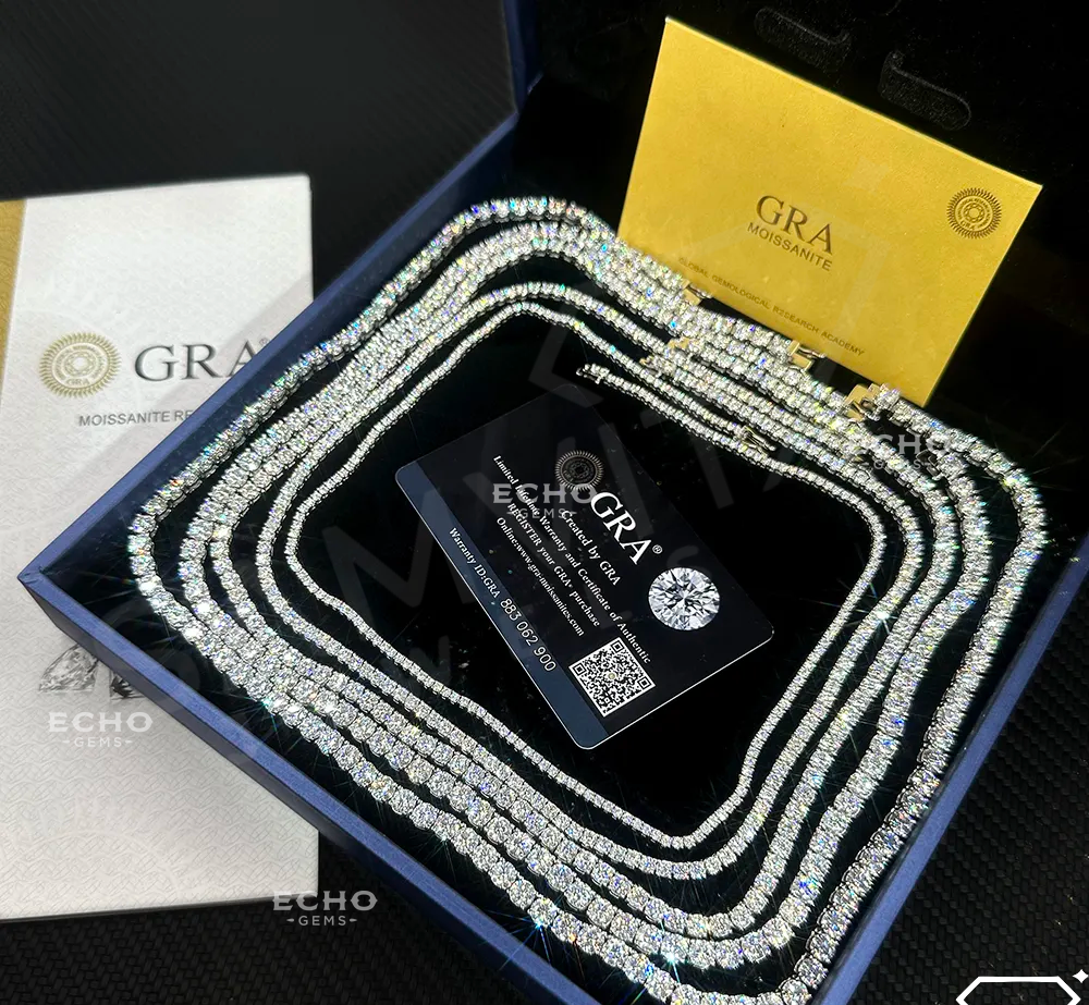 VVS1 Ideal Cut Moissanite Tennis Chain - GRA Certified, Passes Diamond Tester | 925 Sterling Silver Iced Out Jewelry| 2-6mm Anniversary Gift