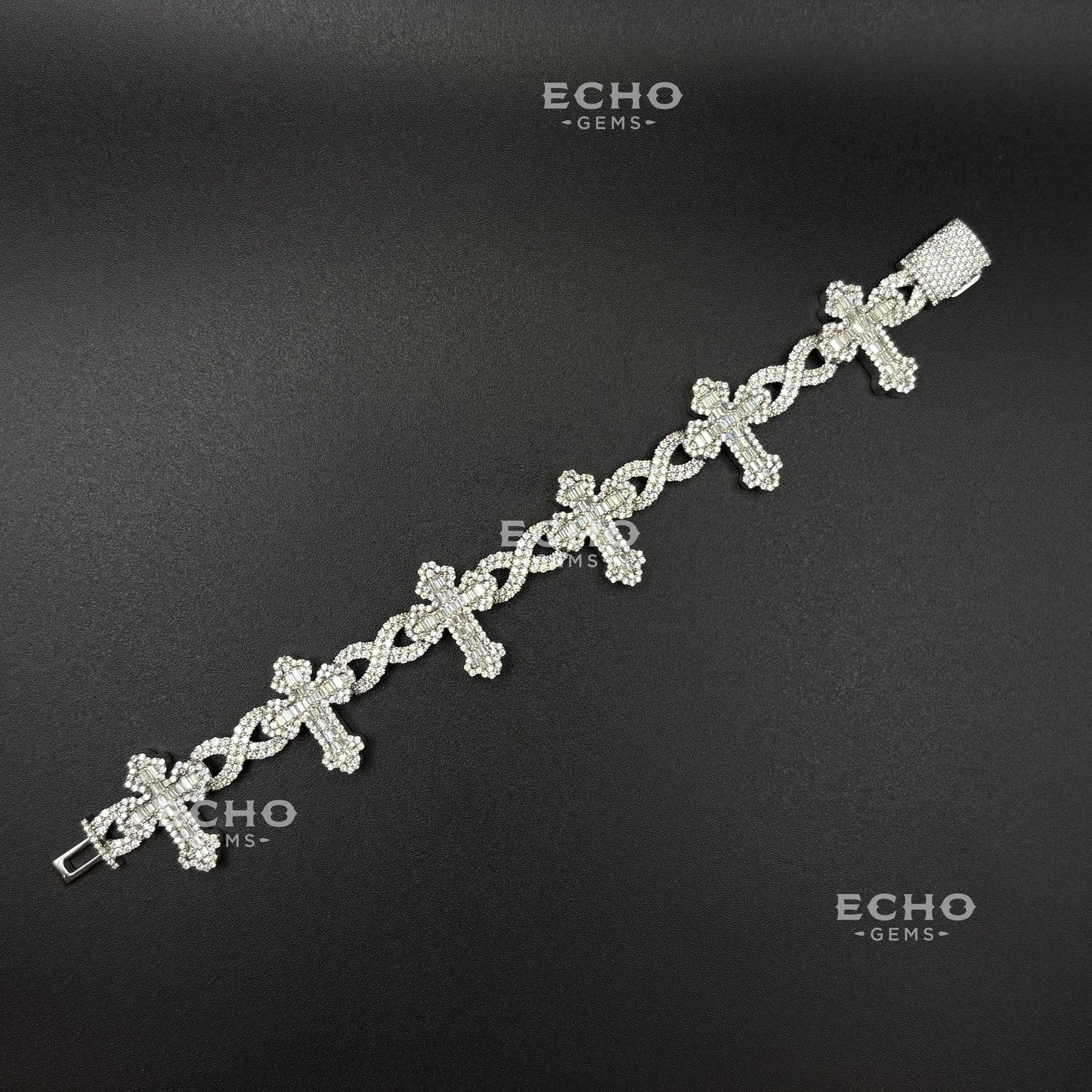 Unique Cross Baguette Bracelet | Sleek Faith-Inspired Design | Iced Out 925 Sterling Silver Jewelry | Minimalist Unisex Gift