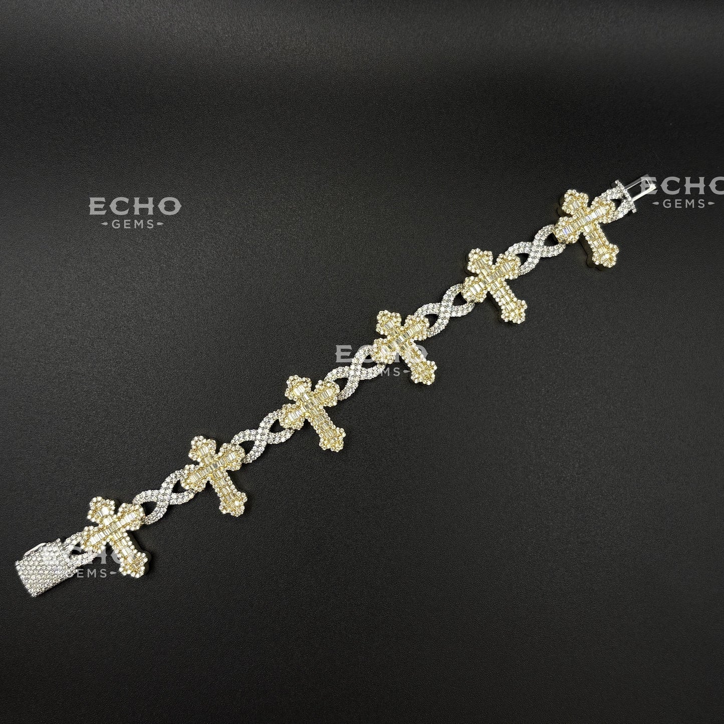 Unique Cross Baguette Bracelet | Sleek Faith-Inspired Design | Iced Out 925 Sterling Silver Jewelry | Minimalist Unisex Gift