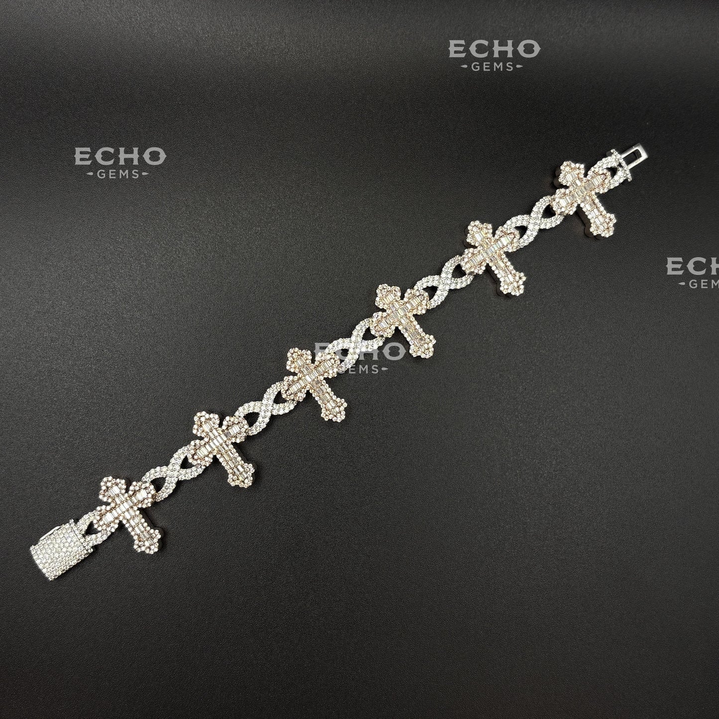 Unique Cross Baguette Bracelet | Sleek Faith-Inspired Design | Iced Out 925 Sterling Silver Jewelry | Minimalist Unisex Gift