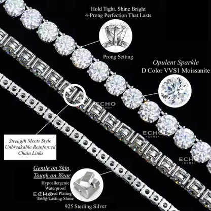 VVS1 Ideal Cut Moissanite Tennis Chain - GRA Certified, Passes Diamond Tester | 925 Sterling Silver Iced Out Jewelry| 2-6mm Anniversary Gift