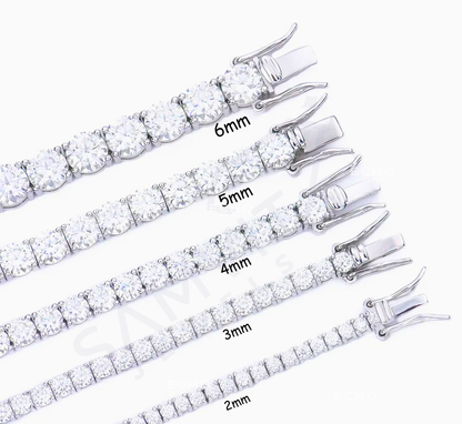 VVS1 Ideal Cut Moissanite Tennis Chain - GRA Certified, Passes Diamond Tester | 925 Sterling Silver Iced Out Jewelry| 2-6mm Anniversary Gift