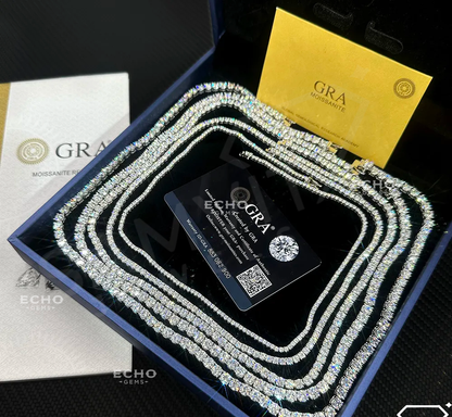 VVS1 Ideal Cut Moissanite Tennis Chain - GRA Certified, Passes Diamond Tester | 925 Sterling Silver Iced Out Jewelry| 2-6mm Anniversary Gift