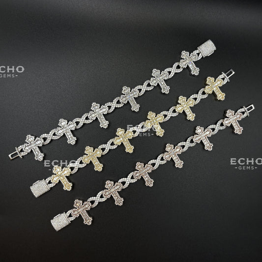 Unique Cross Baguette Bracelet | Sleek Faith-Inspired Design | Iced Out 925 Sterling Silver Jewelry | Minimalist Unisex Gift