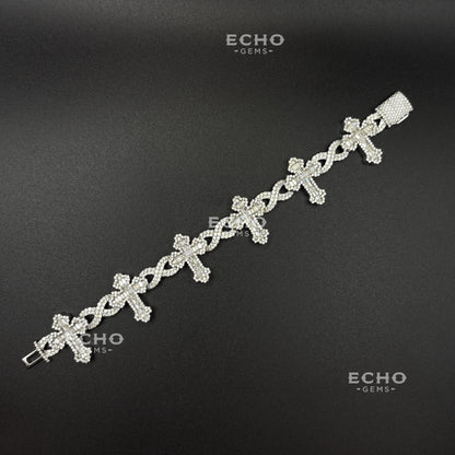 Unique Cross Baguette Bracelet | Sleek Faith-Inspired Design | Iced Out 925 Sterling Silver Jewelry | Minimalist Unisex Gift