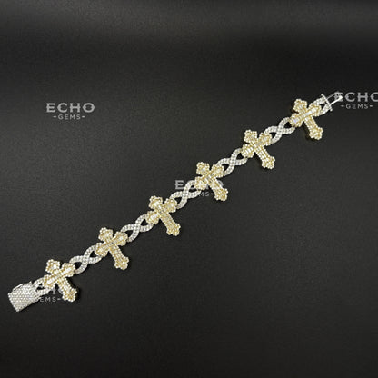 Unique Cross Baguette Bracelet | Sleek Faith-Inspired Design | Iced Out 925 Sterling Silver Jewelry | Minimalist Unisex Gift