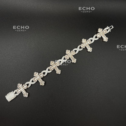 Unique Cross Baguette Bracelet | Sleek Faith-Inspired Design | Iced Out 925 Sterling Silver Jewelry | Minimalist Unisex Gift