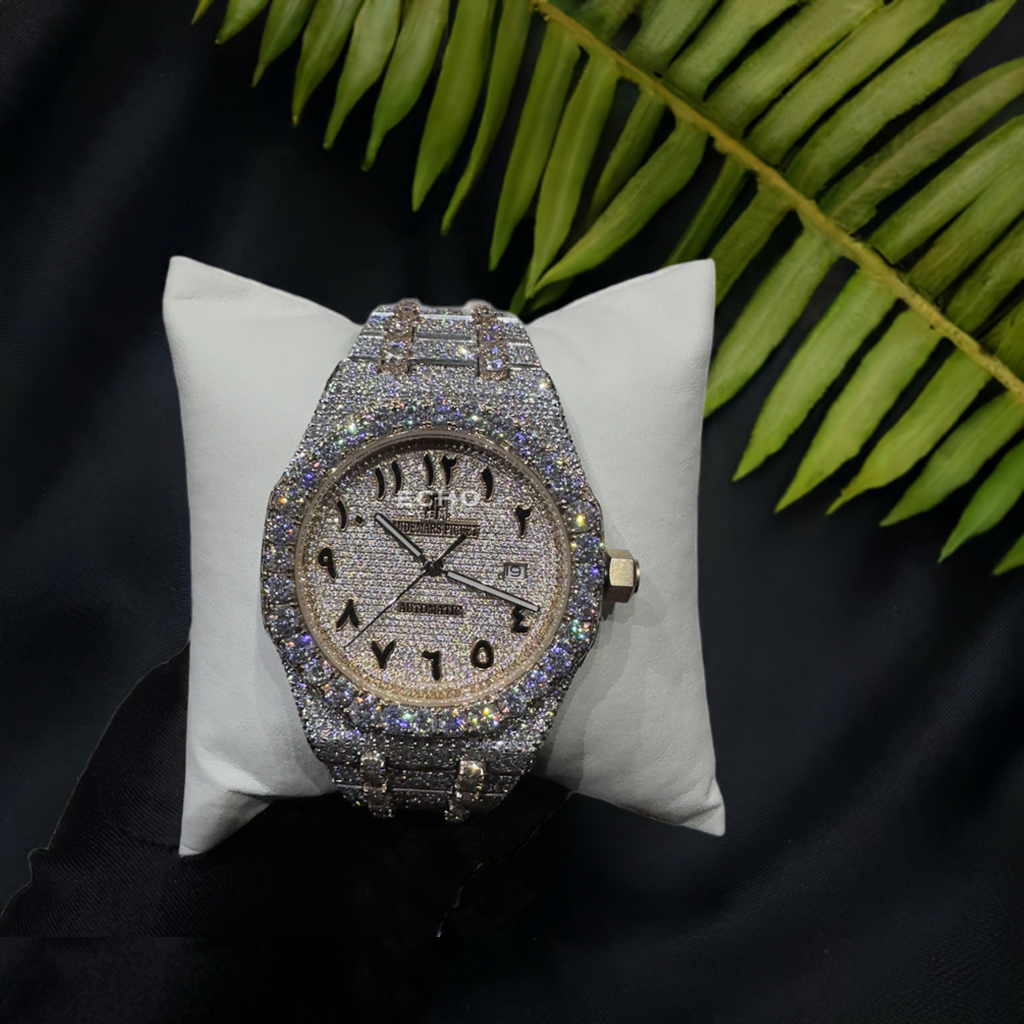 Rose White Arabic Round Dial Moissanite Diamond Automatic Watch