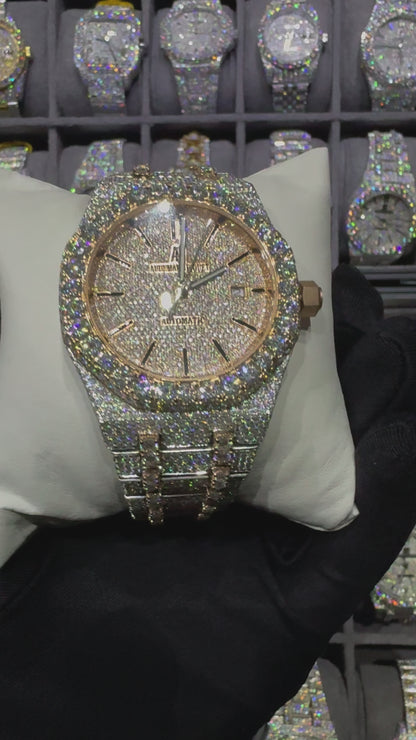 Rose White Modified Bend Round Dial Moissanite Diamond Automatic Watch