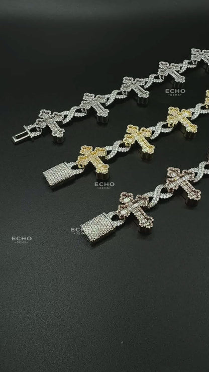 Unique Cross Baguette Bracelet | Sleek Faith-Inspired Design | Iced Out 925 Sterling Silver Jewelry | Minimalist Unisex Gift