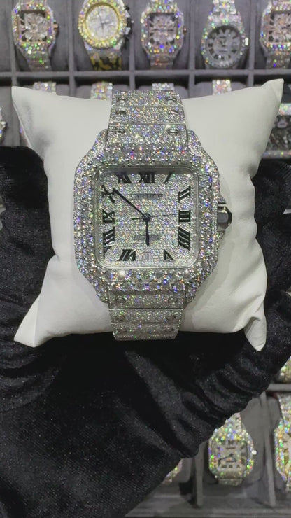 White Square Dial Santos Moissanite Diamond Automatic Watch
