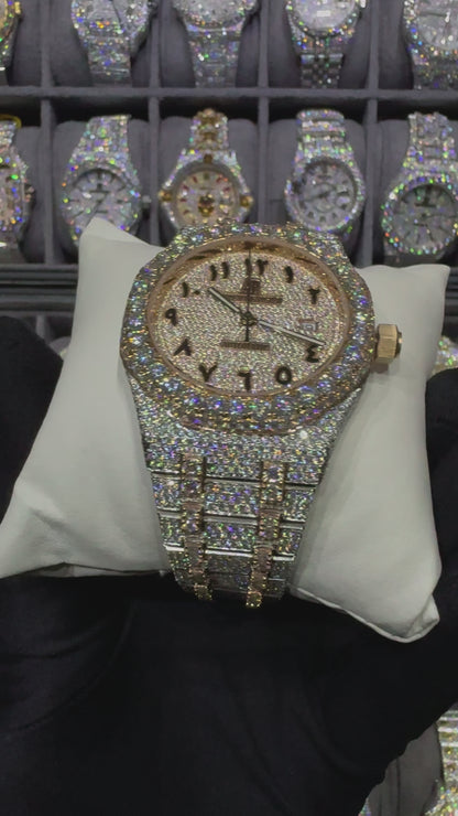 Rose White Arabic Round Dial Moissanite Diamond Automatic Watch