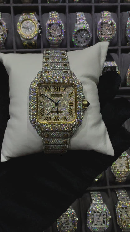 Yellow White Square Dial Santos 36mm Women Moissanite Diamond Automatic Watch