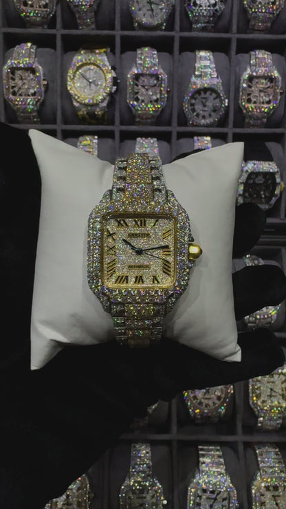Yellow White Square Dial Modified Bend 36mm Women Moissanite Diamond Automatic Watch
