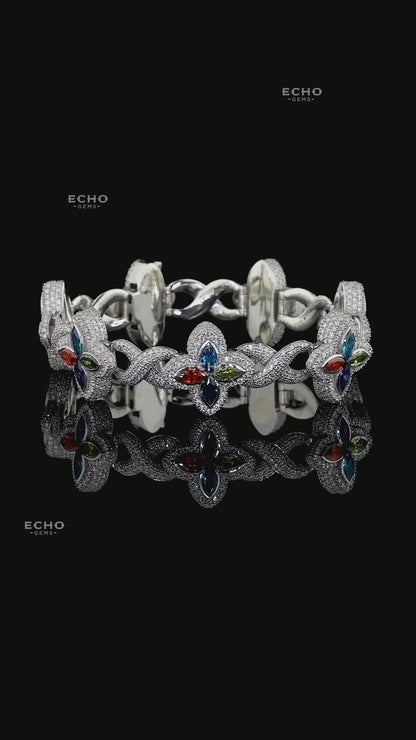 Vibrant Floral Bracelet | 925 Sterling Silver Bloom Design | Boho Chic Gift for Her